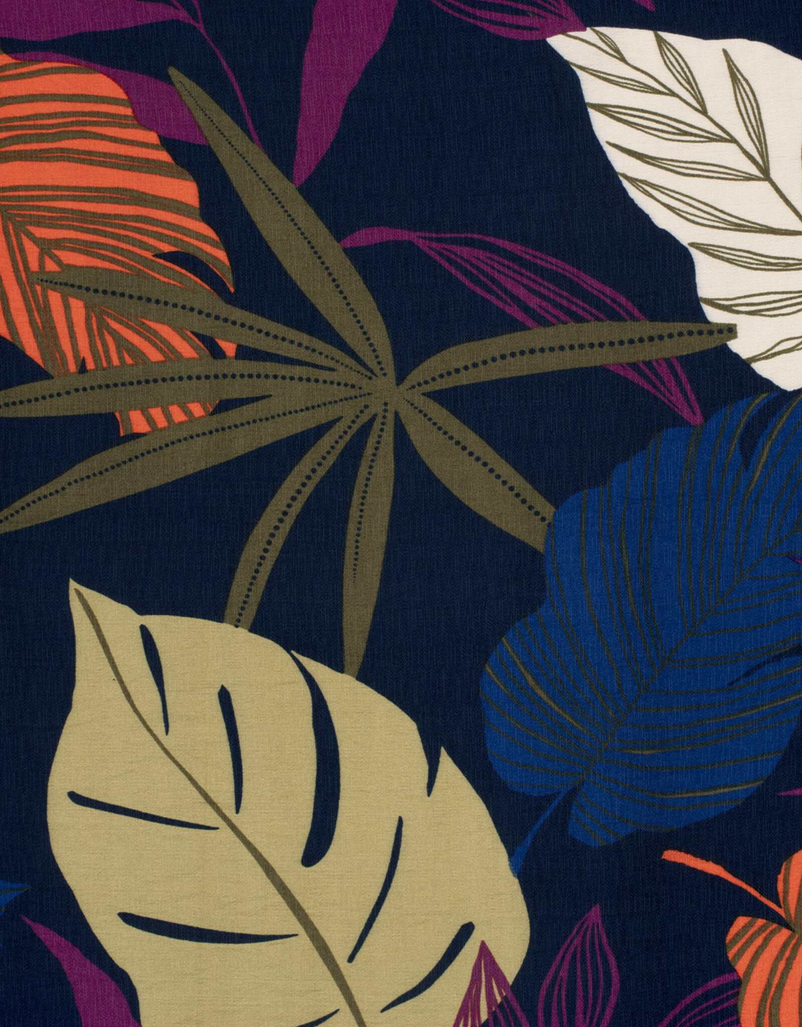 Viscose Crepe - Autumn Leaves -  Navy