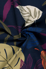 Viscose Crepe - Autumn Leaves -  Navy