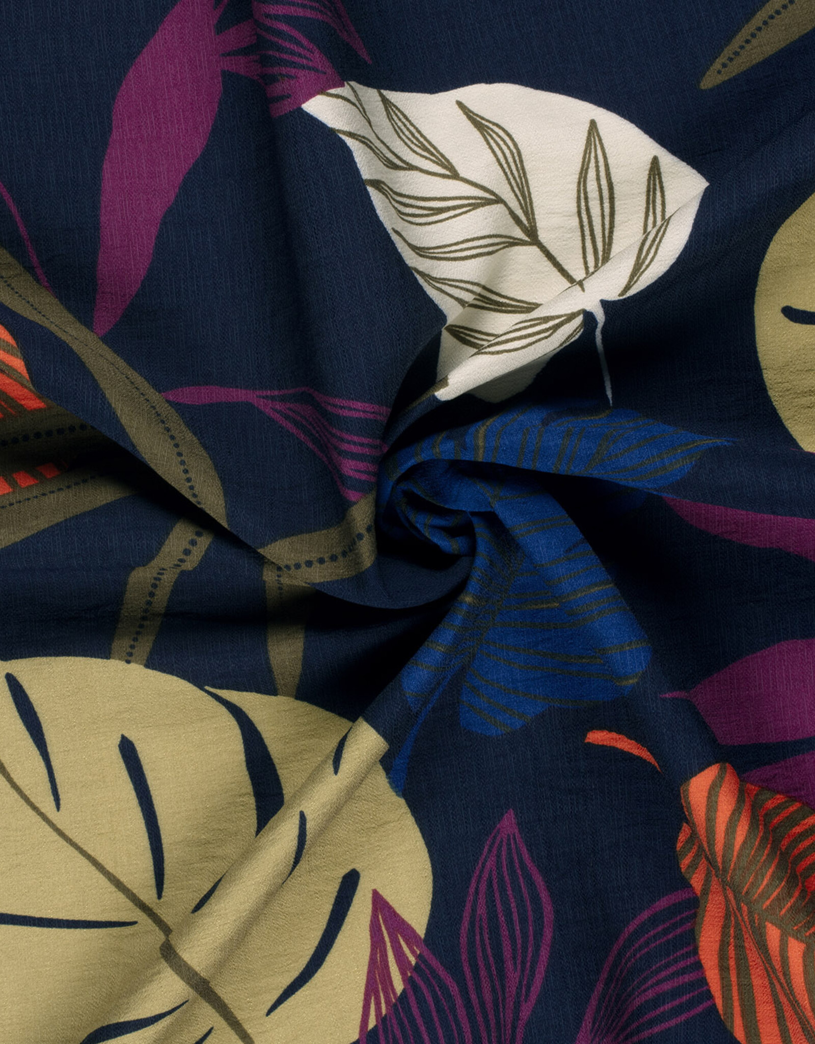Viscose Crepe - Autumn Leaves -  Navy