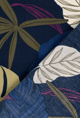 Viscose Crepe - Autumn Leaves -  Navy