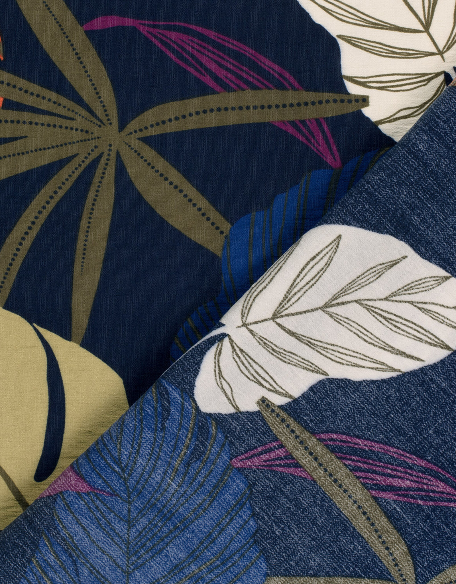Viscose Crepe - Autumn Leaves -  Navy