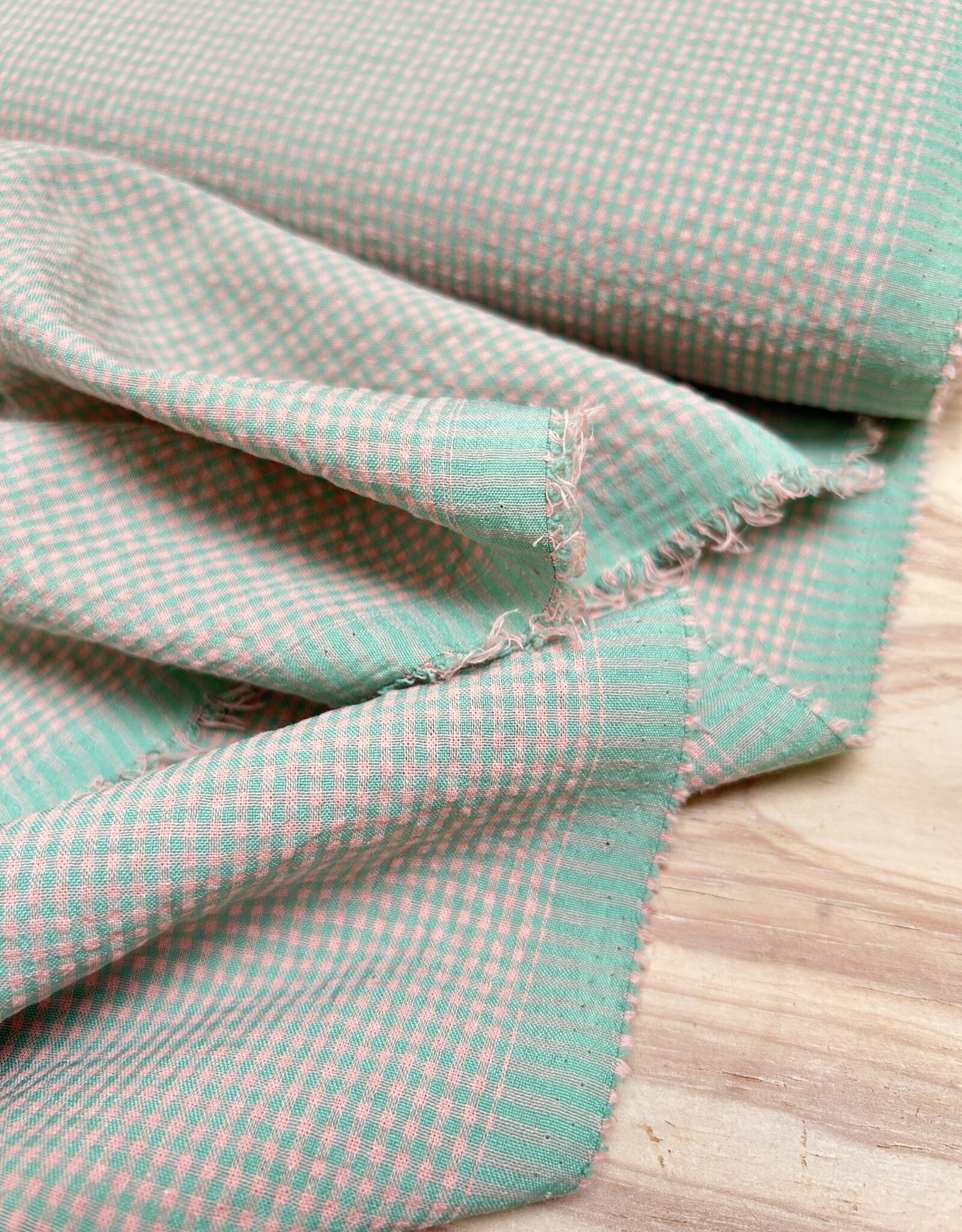 Seersucker - Fijne Vichy - Green & Pink