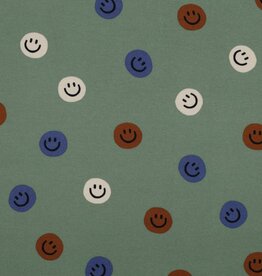 Flanel Katoen - Smileys - Green Flanel Katoen - Smileys - Green