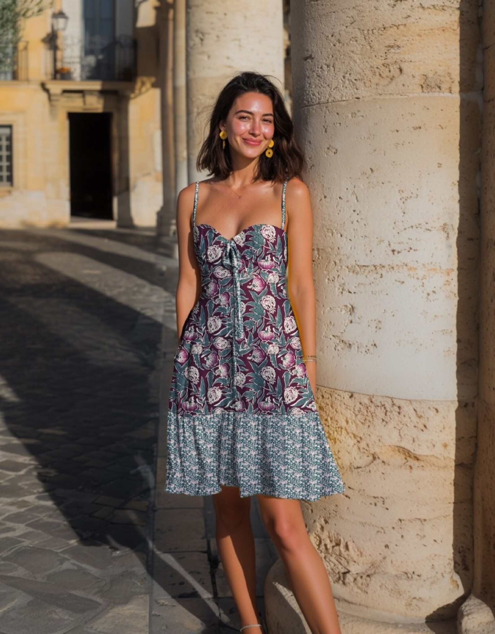 Katoen - Blockprint - Aubergine