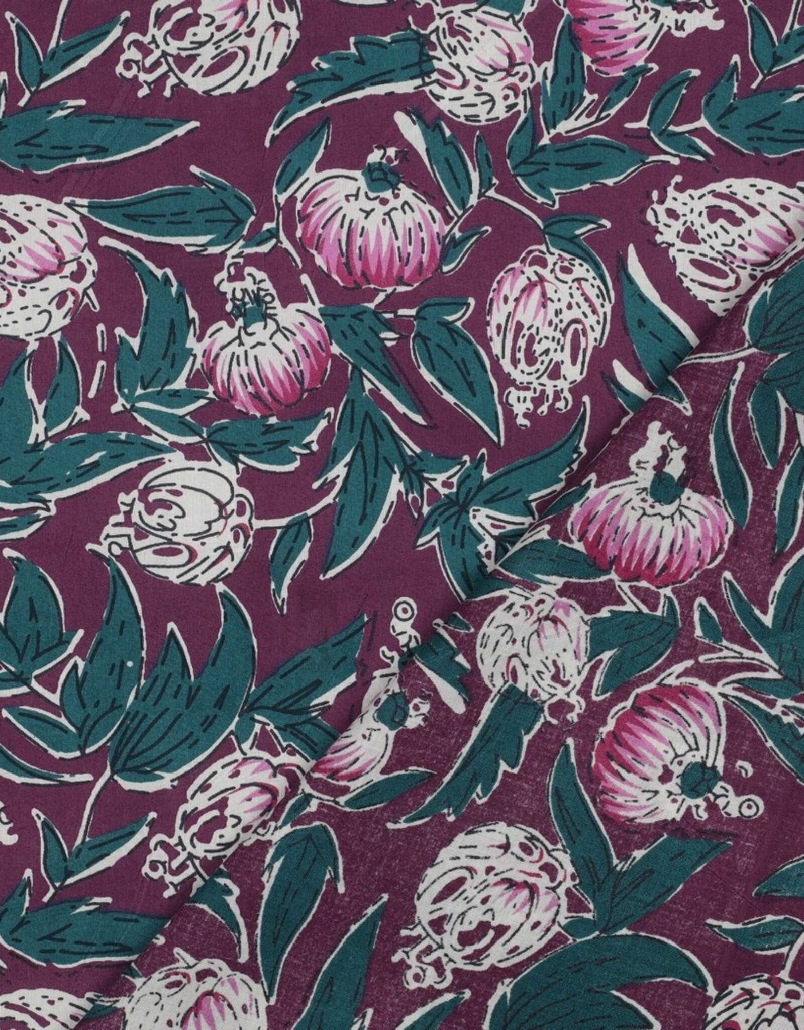 Katoen - Blockprint - Aubergine