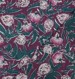 Katoen - Blockprint - Aubergine