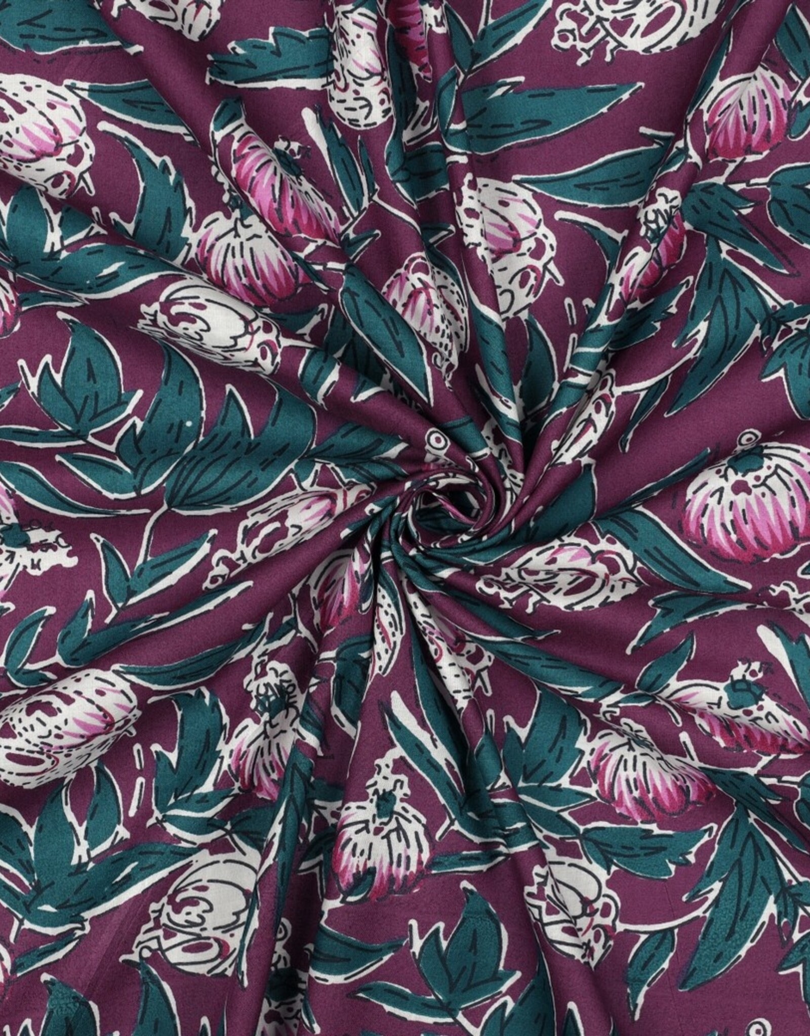 Katoen - Blockprint - Aubergine