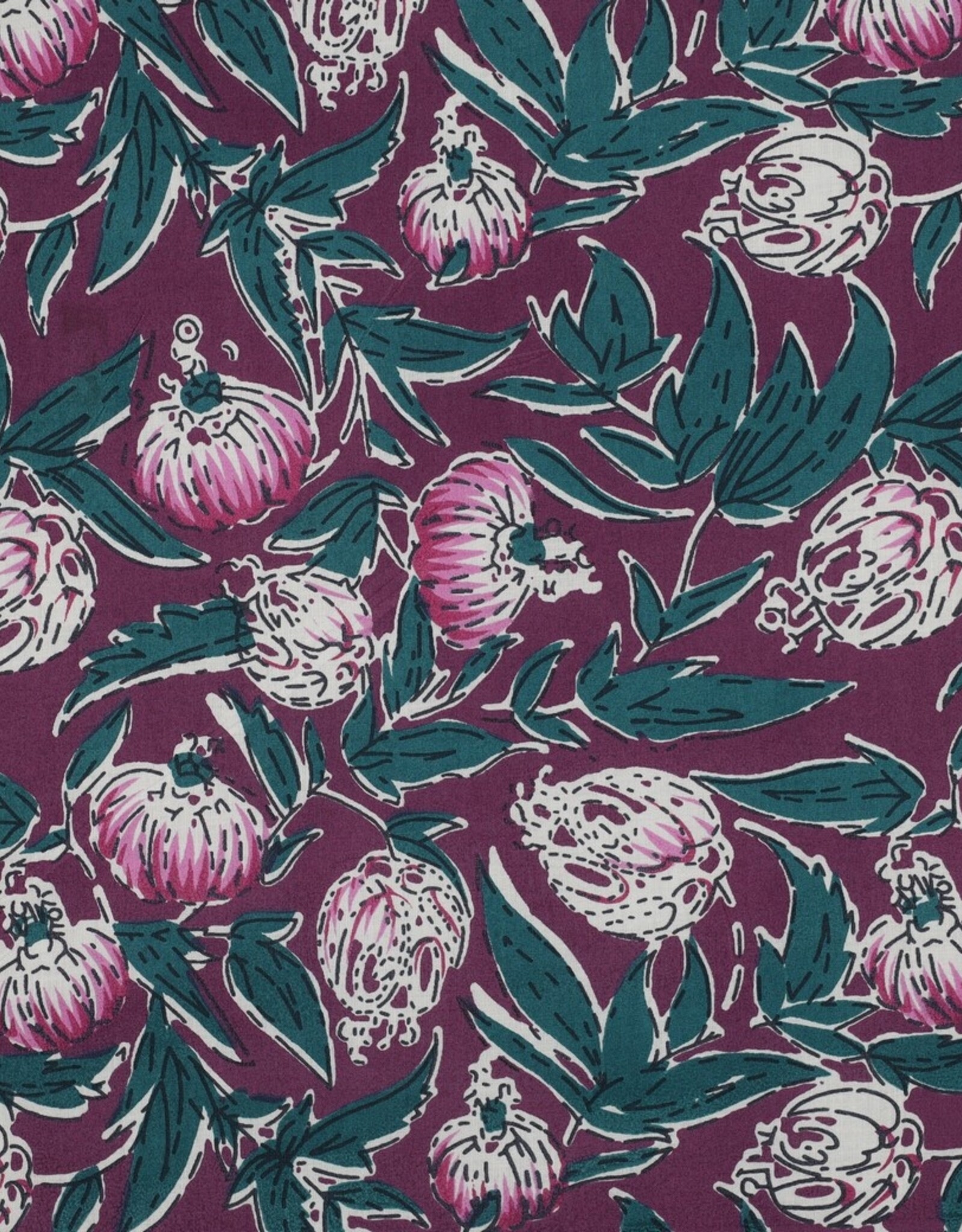 Katoen - Blockprint - Aubergine