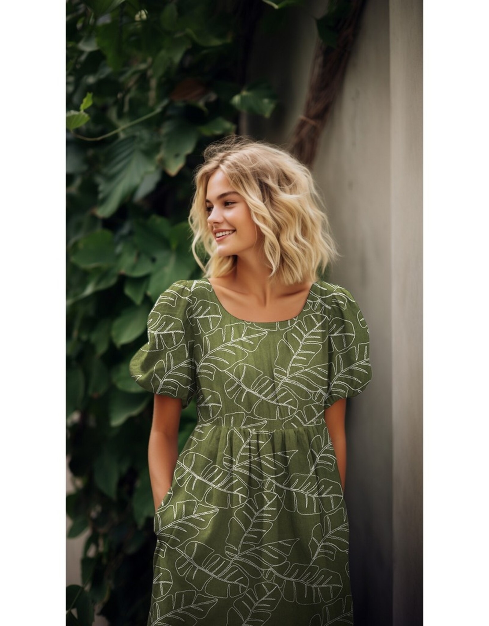 Linnen Viscose - Green - Leaves