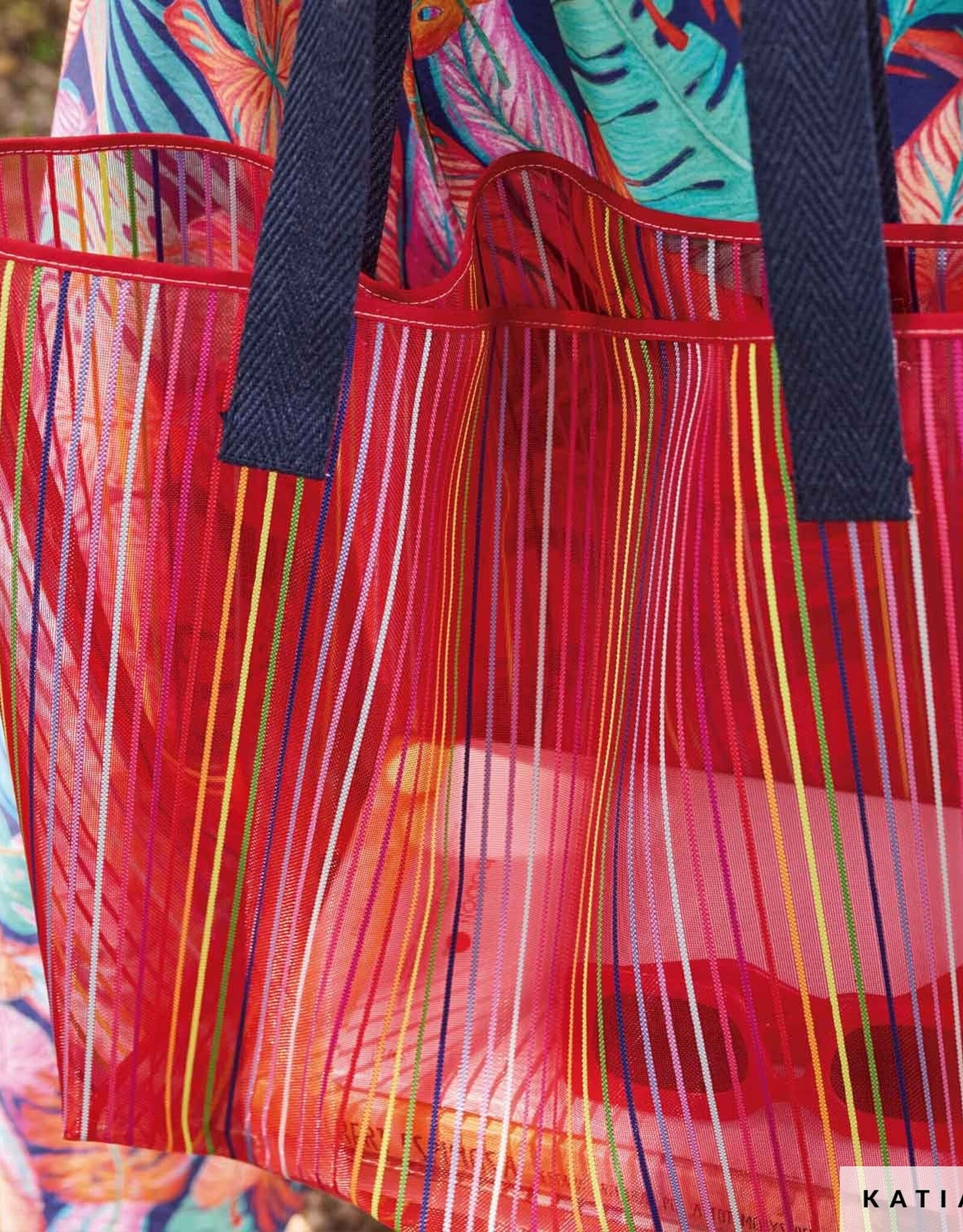 Katia Fabrics Transparante Mesh - Multi Red