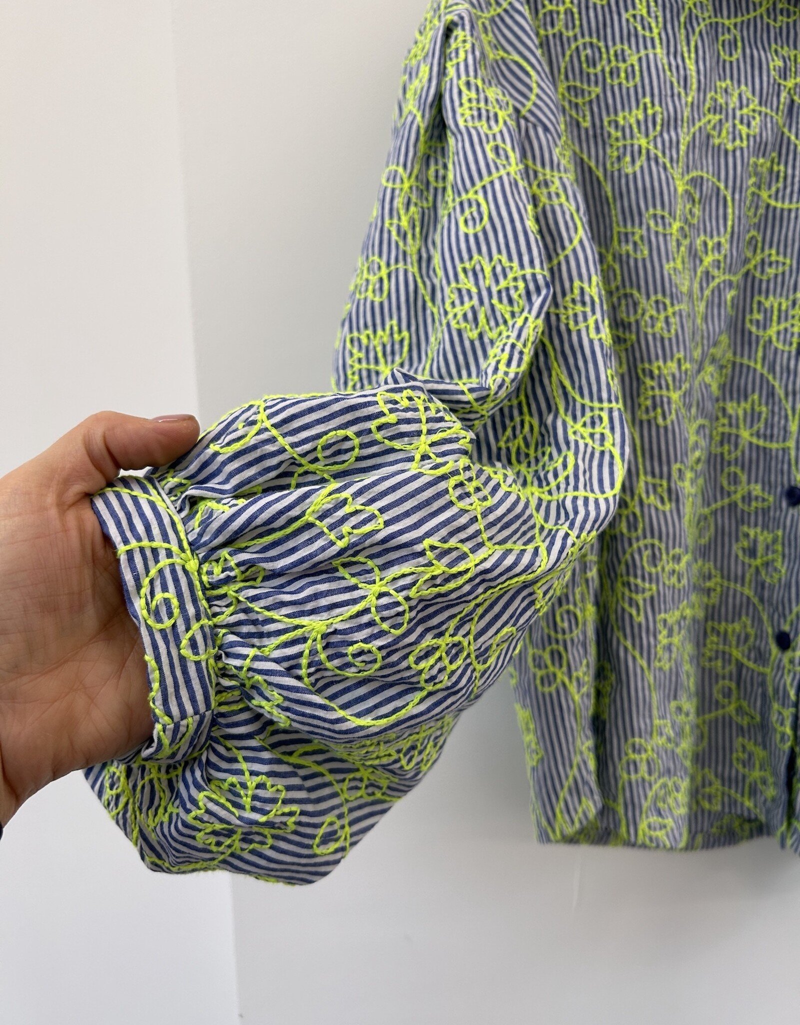 Katoen - Streepje - Neon broderie