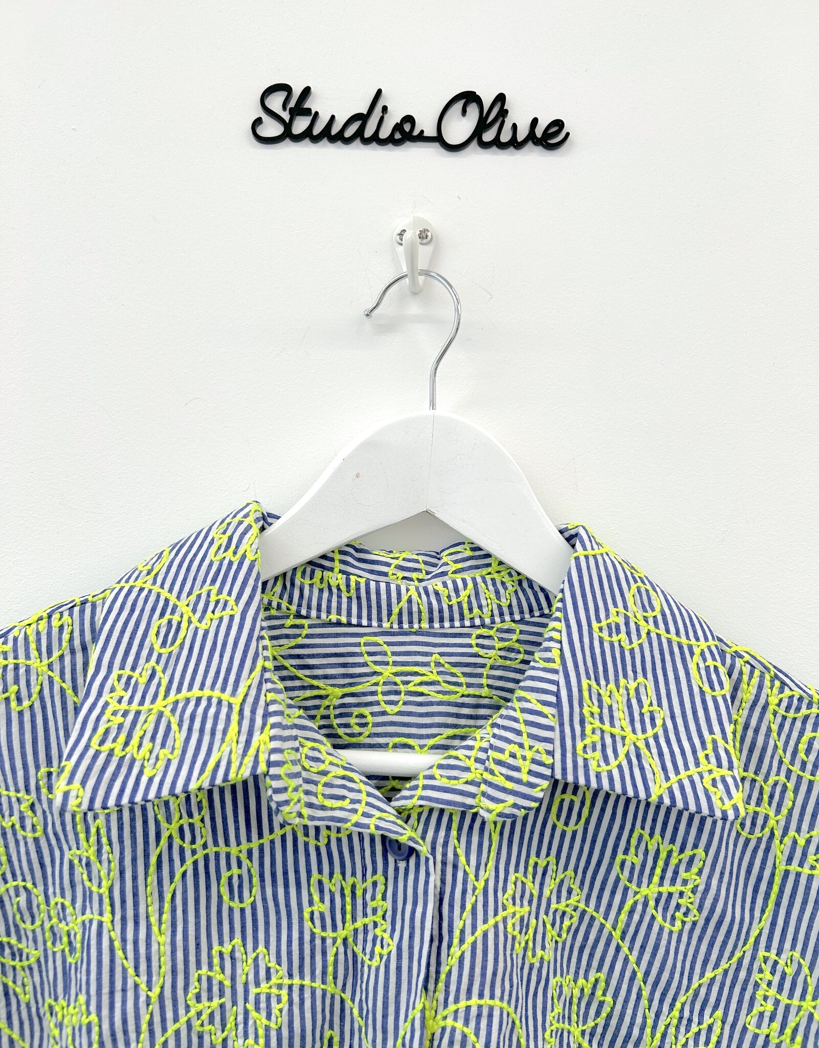 Katoen - Streepje - Neon broderie