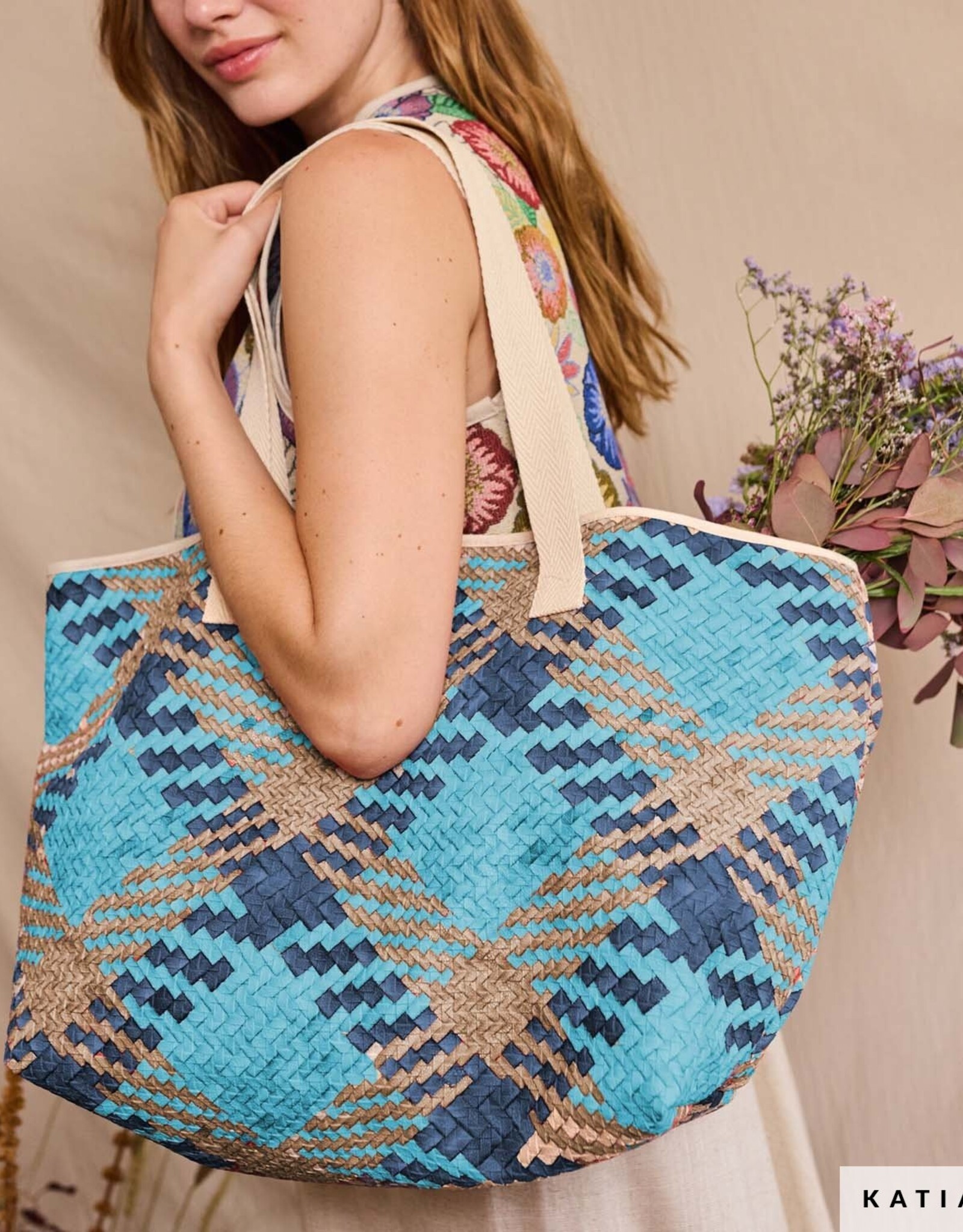 Gevlochten kunstleer - Mix Blauw