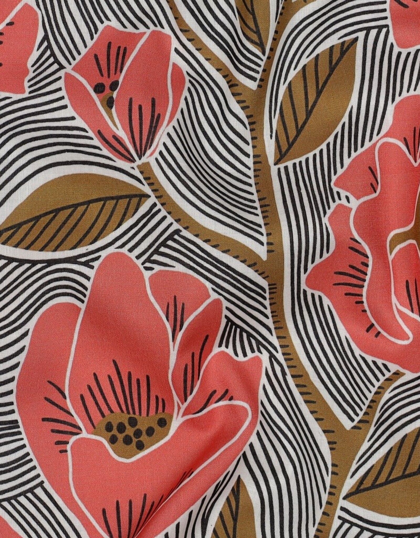 Voile Katoen - Red flowers