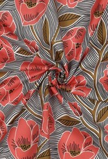 Voile Katoen - Red flowers