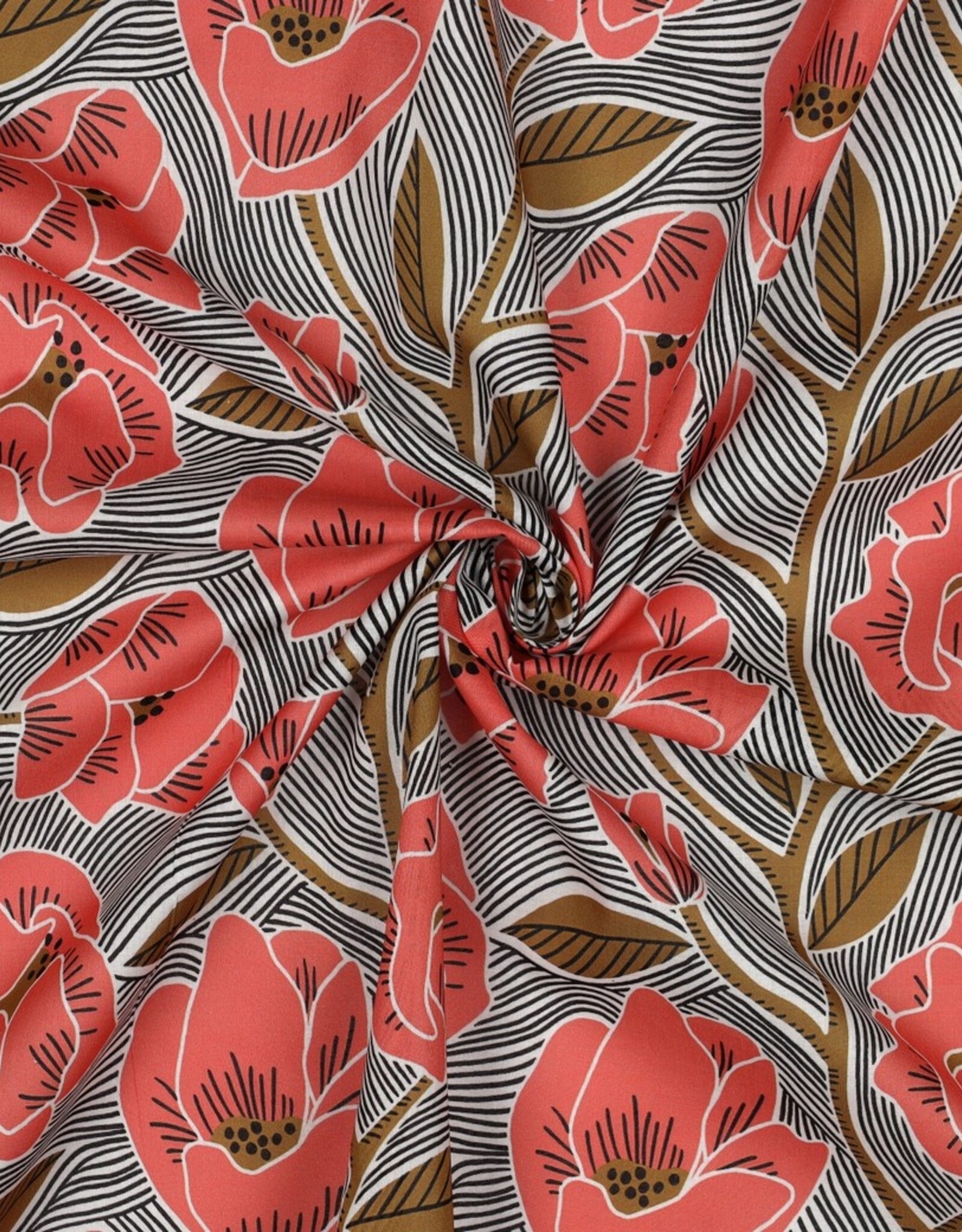 Voile Katoen - Red flowers