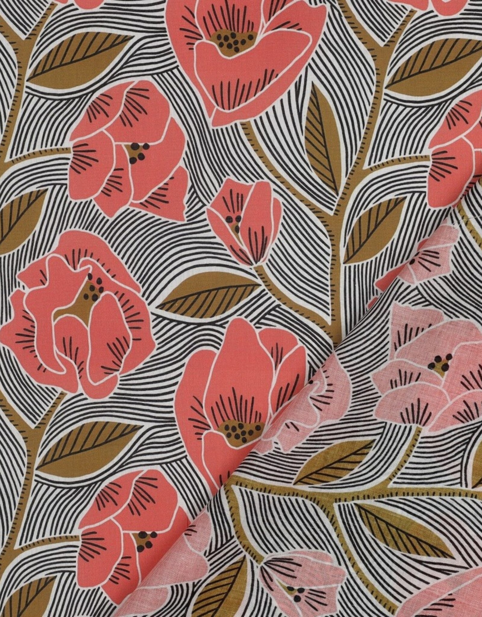 Voile Katoen - Red flowers