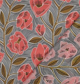 Voile Katoen - Red flowers