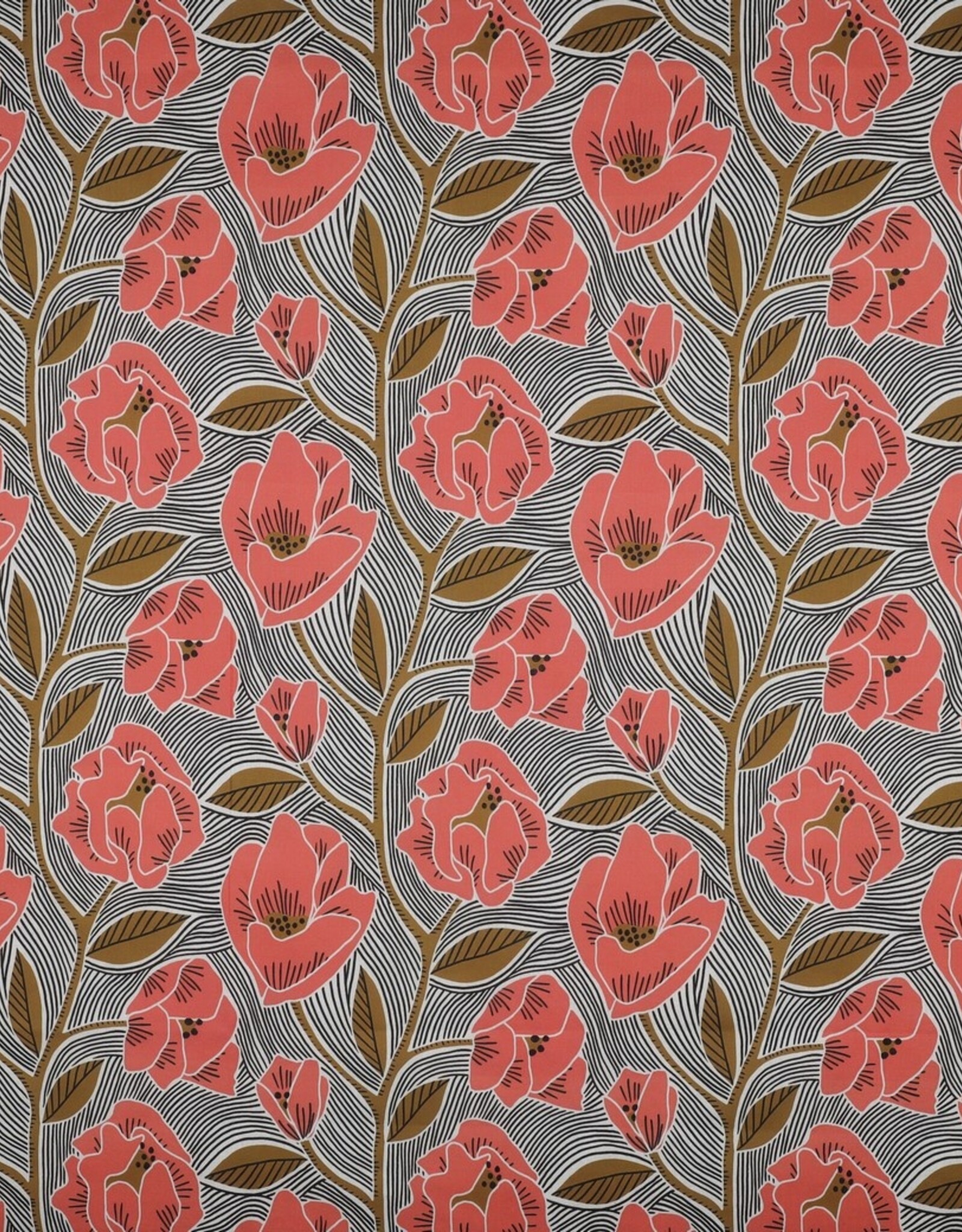 Voile Katoen - Red flowers