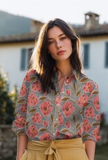 Voile Katoen - Red flowers