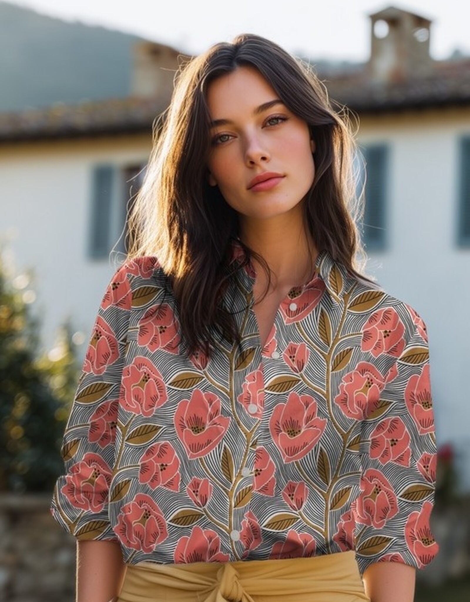 Voile Katoen - Red flowers