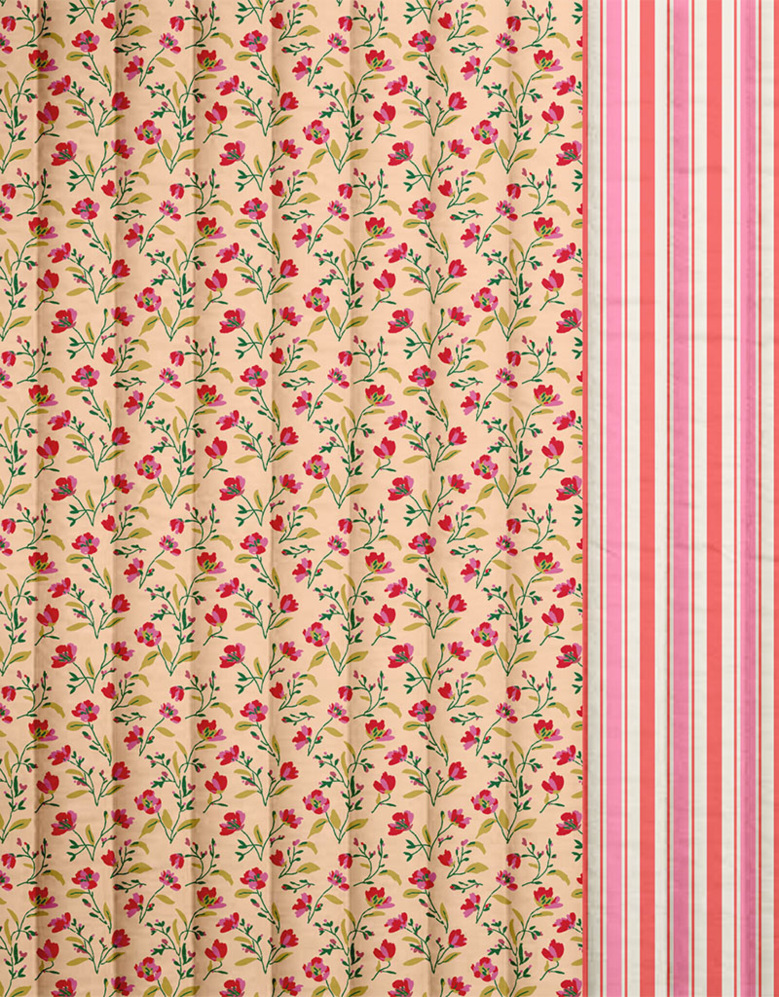 Stepper katoen - Flowers & Stripes Pink