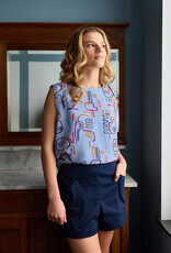 Atelier Jupe Viscose met witte en blauwe grafische textuur