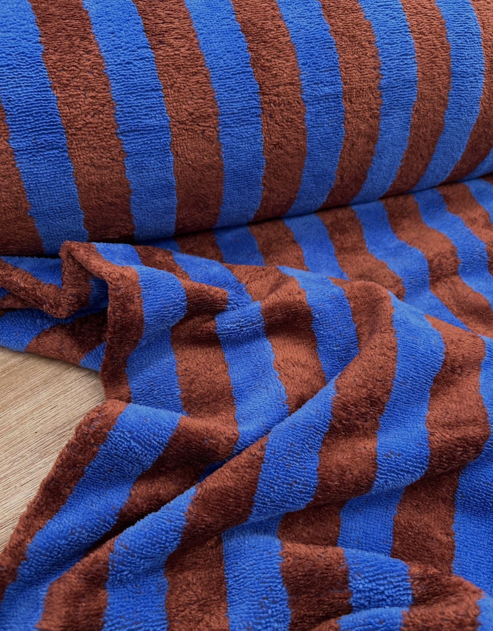 Badstof - Streep - kobalt en bruin