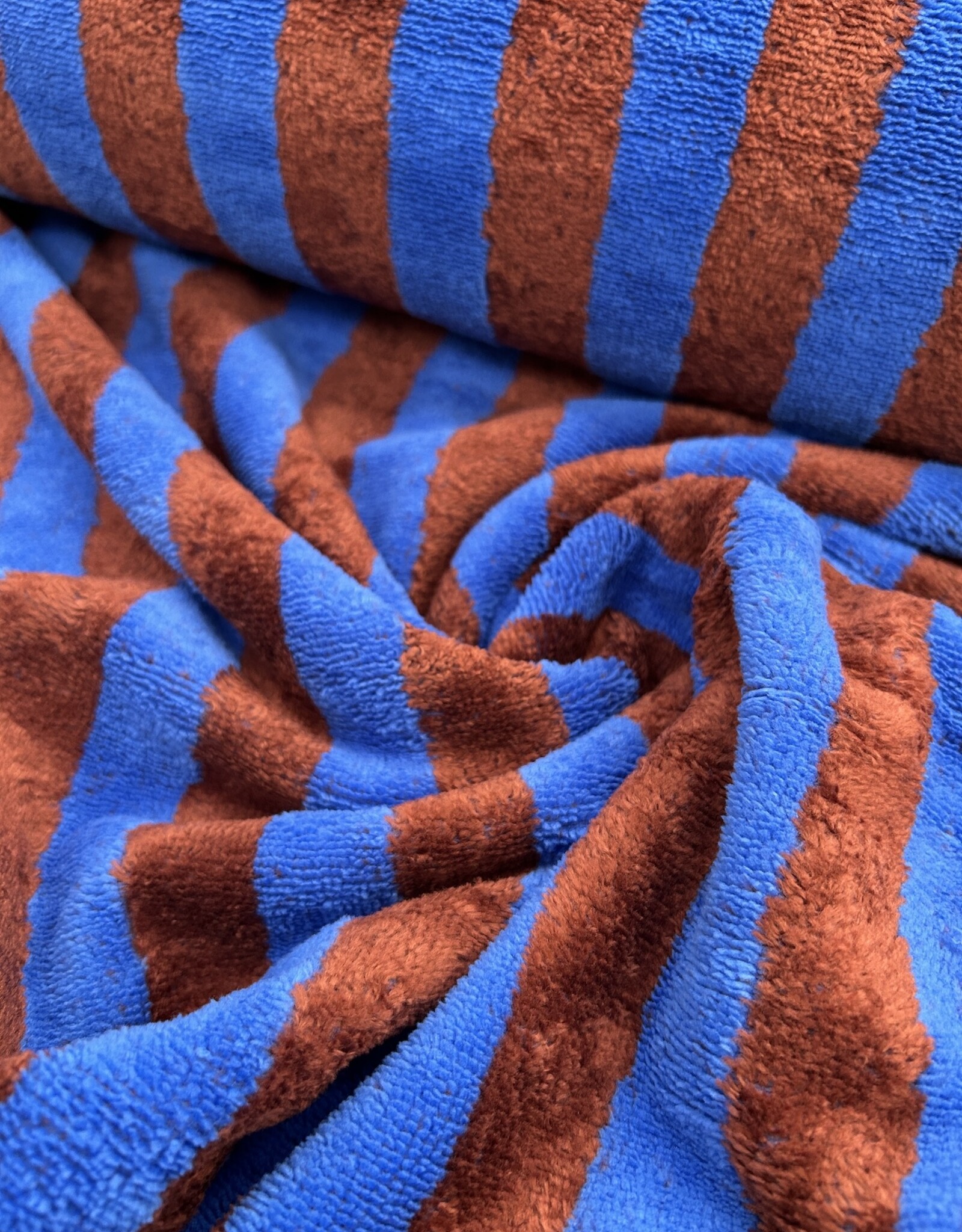 Badstof - Streep - kobalt en bruin