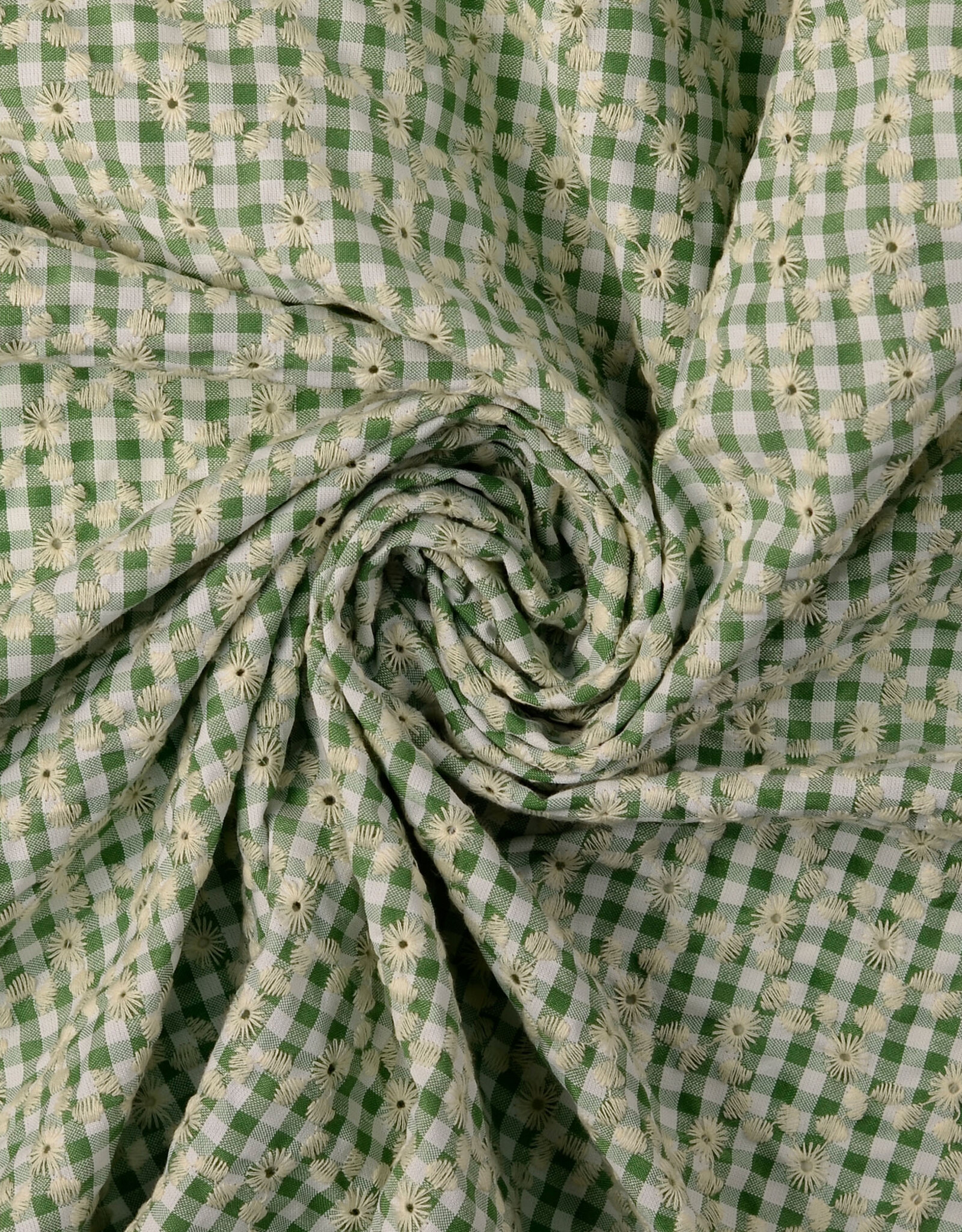 Katoen broderie - Vichy - Groen