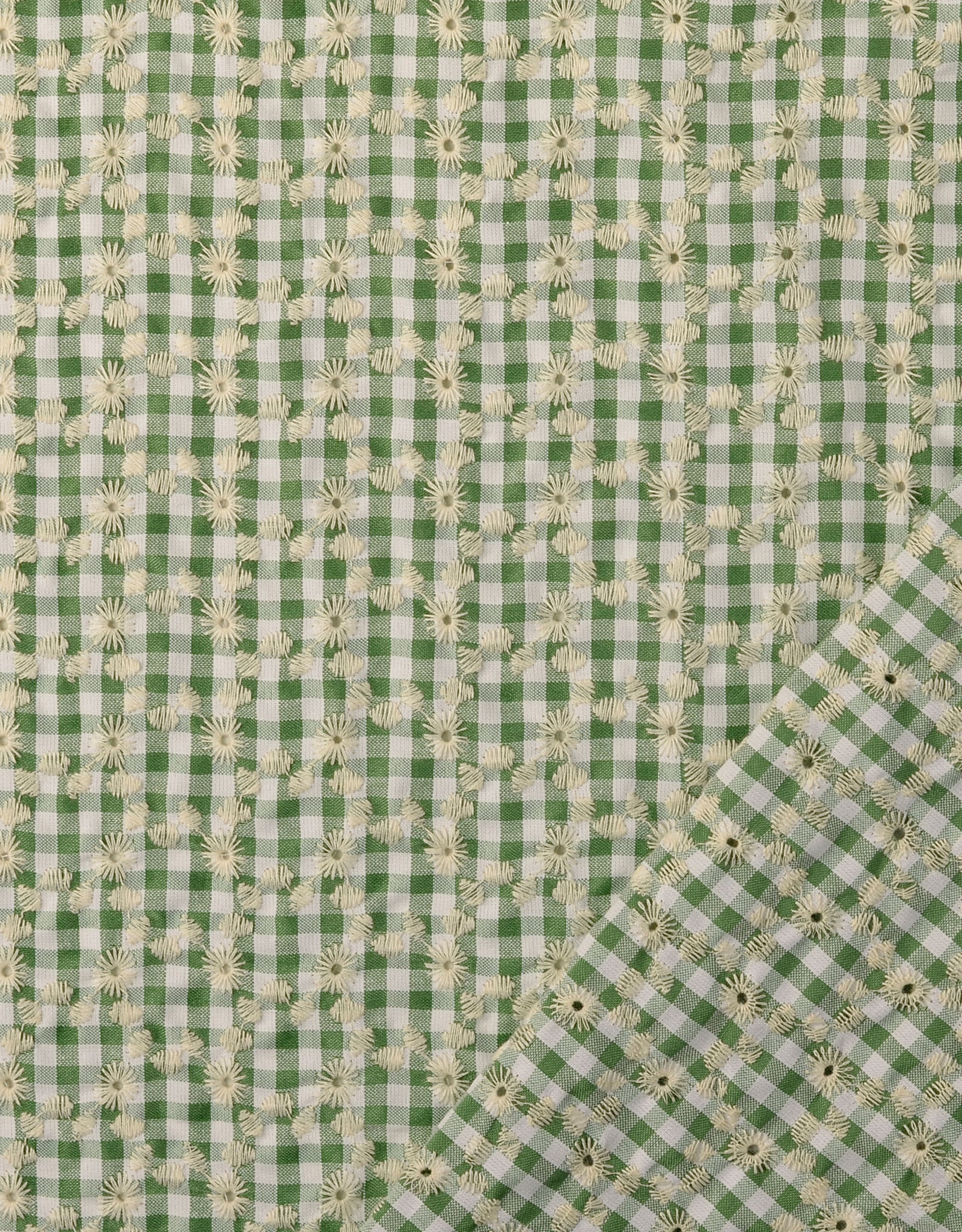 Katoen broderie - Vichy - Groen