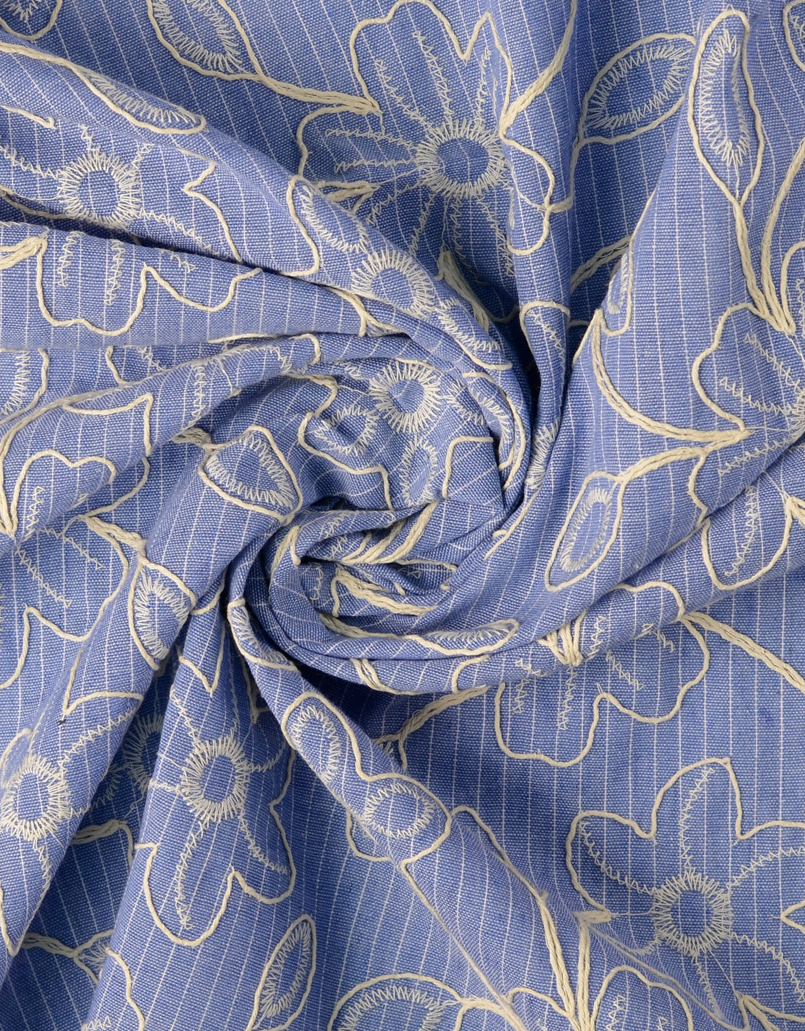 Katoen broderie - Denim Stripes