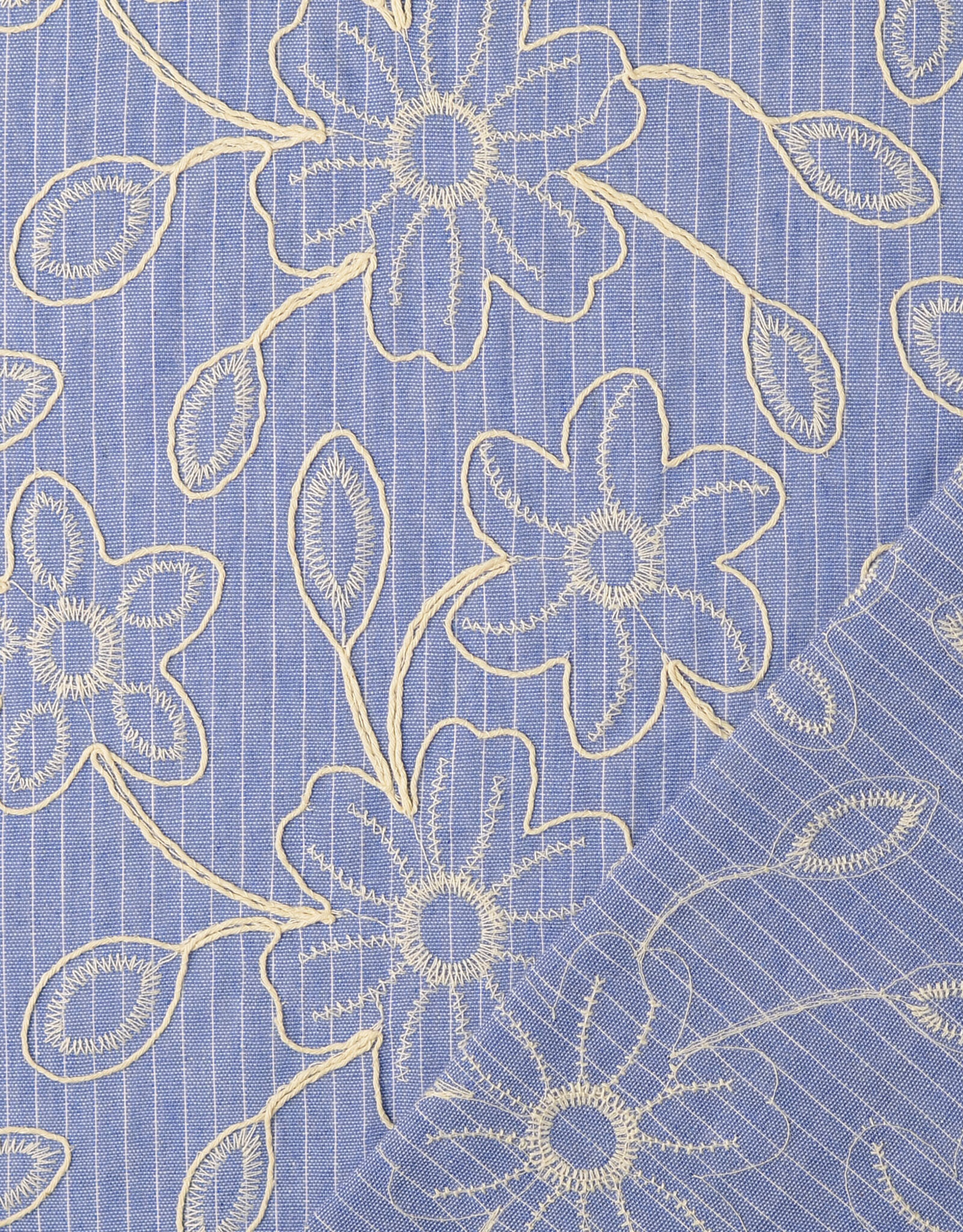 Katoen broderie - Denim Stripes