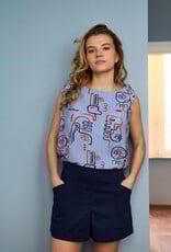 Atelier Jupe Viscose met witte en blauwe grafische textuur