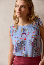 Atelier Jupe Viscose met witte en blauwe grafische textuur