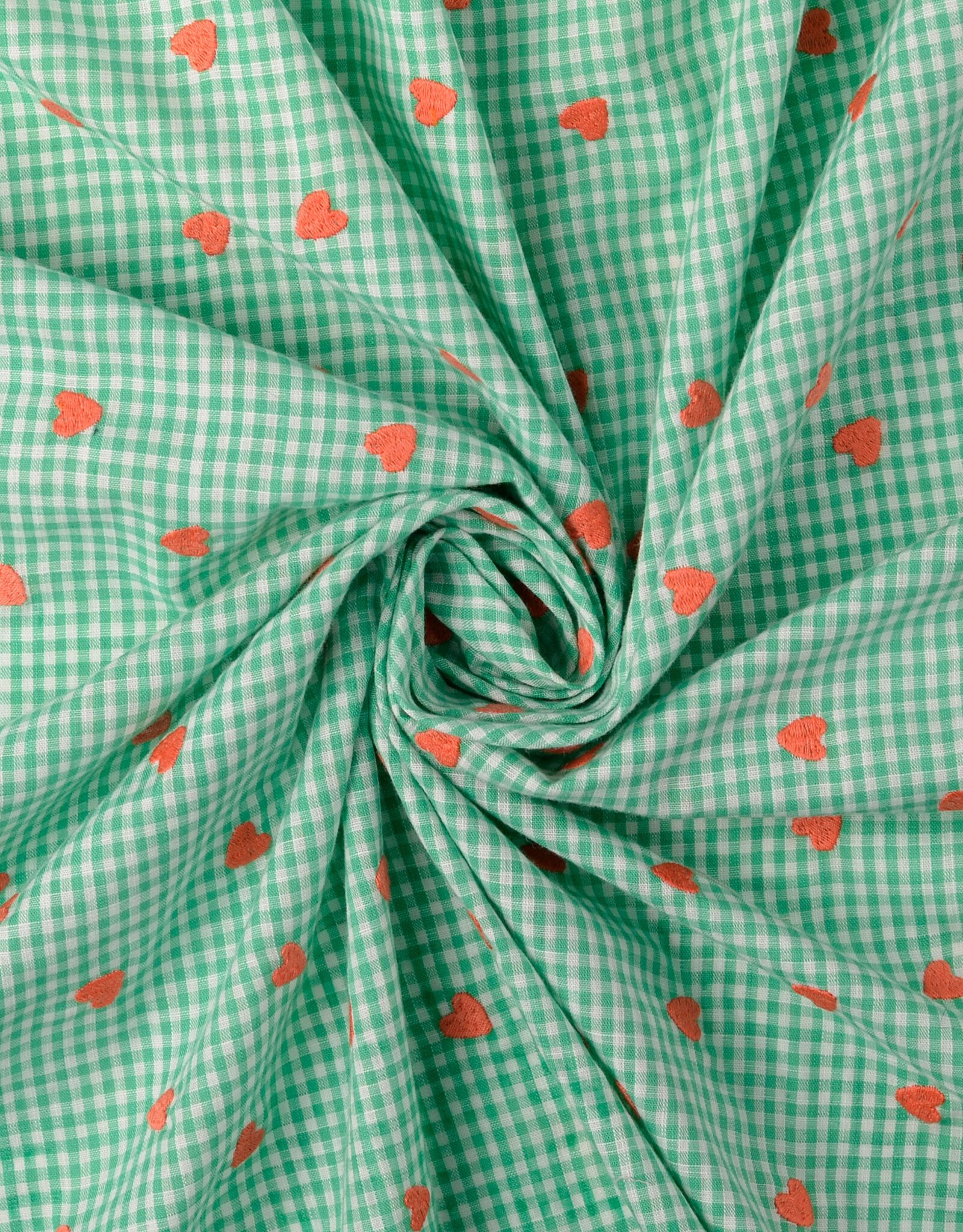 Katoen broderie - Hartjes Mint