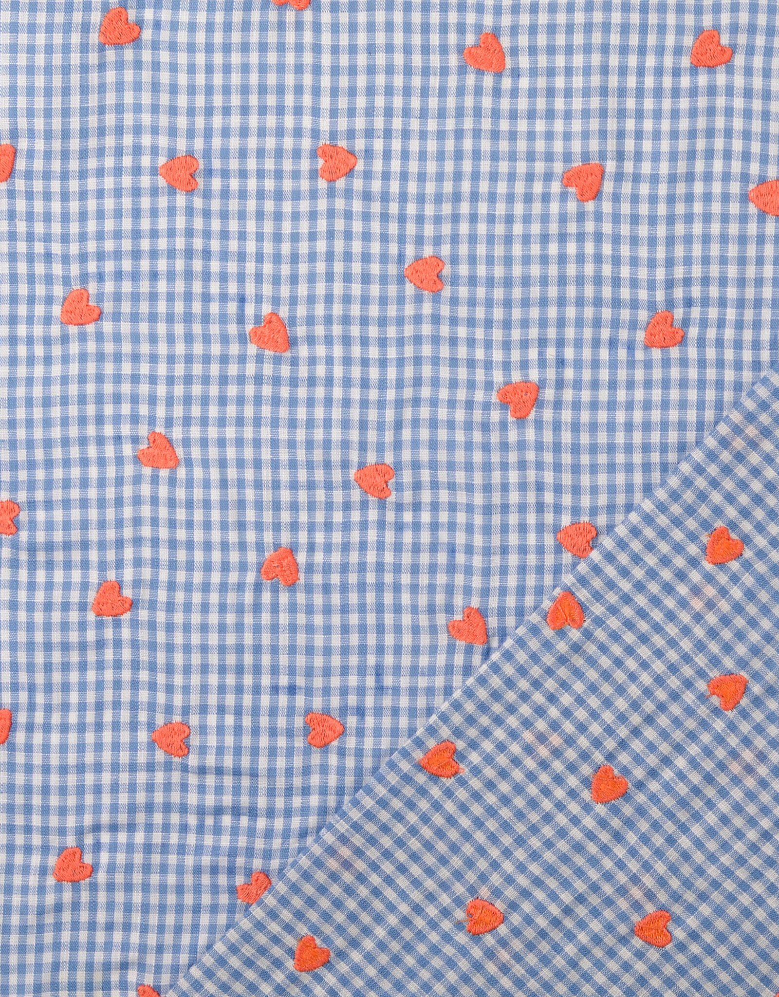 Katoen broderie - Hartjes Blauw