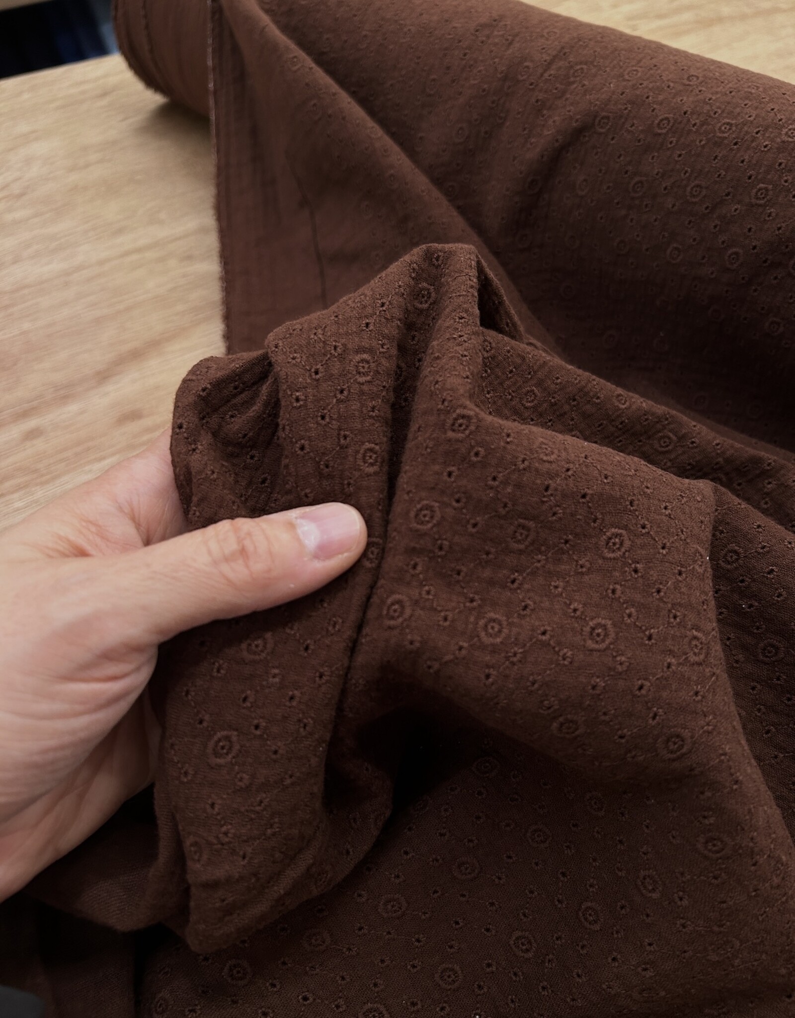 Double Gauze Broderie - Chocolat