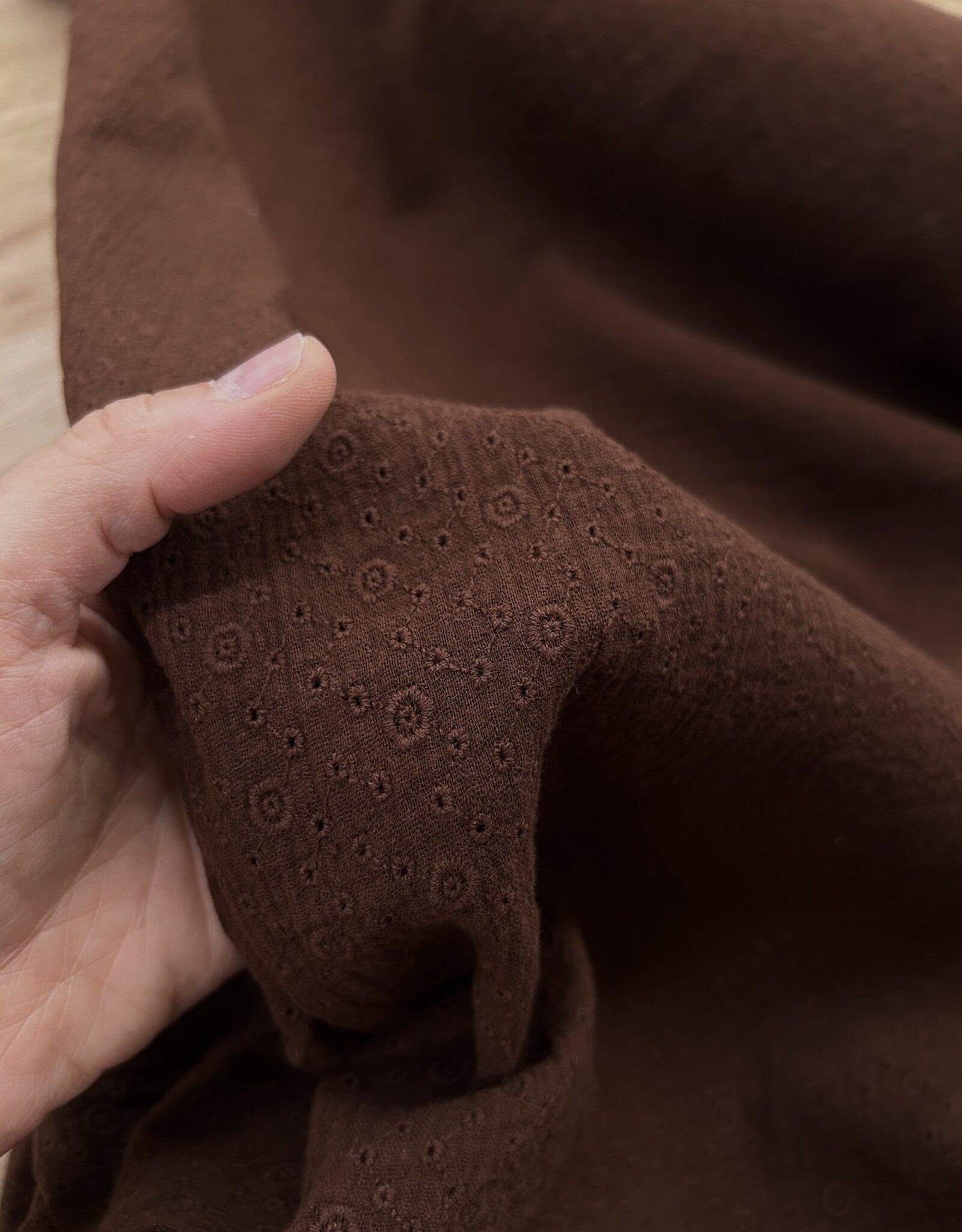 Double Gauze Broderie - Chocolat