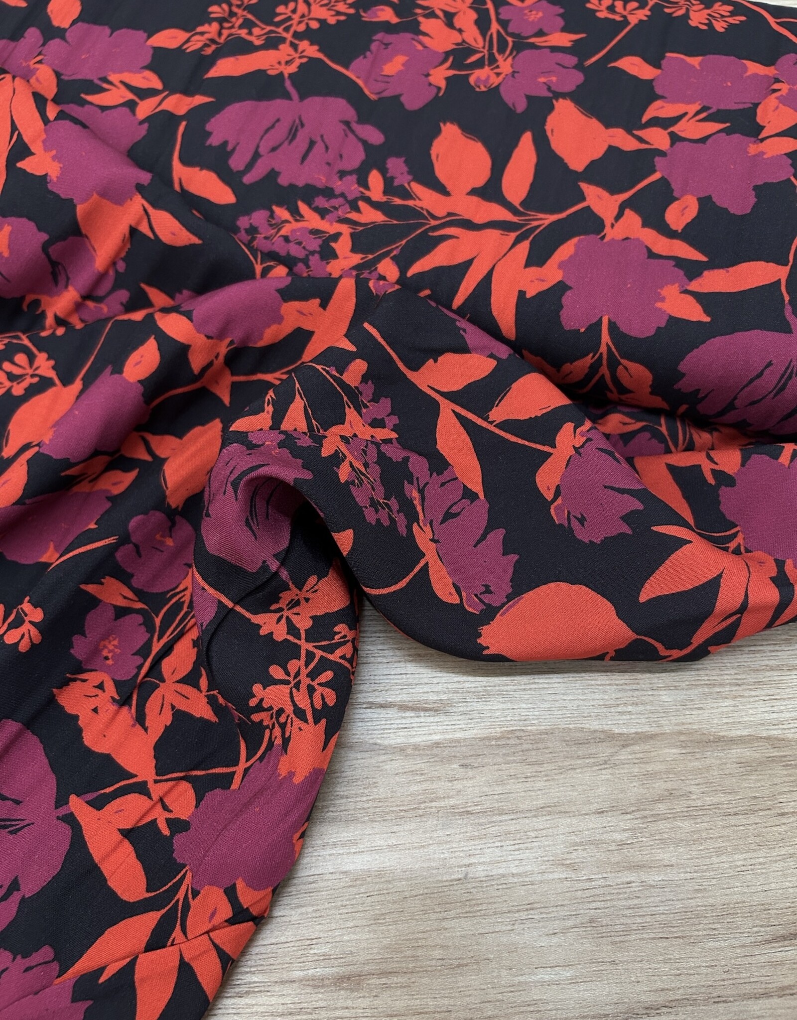 Viscose - Deep Red Flowers