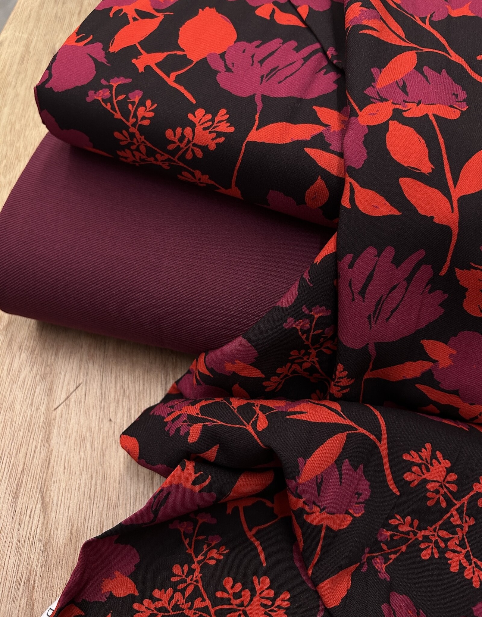 Viscose - Deep Red Flowers
