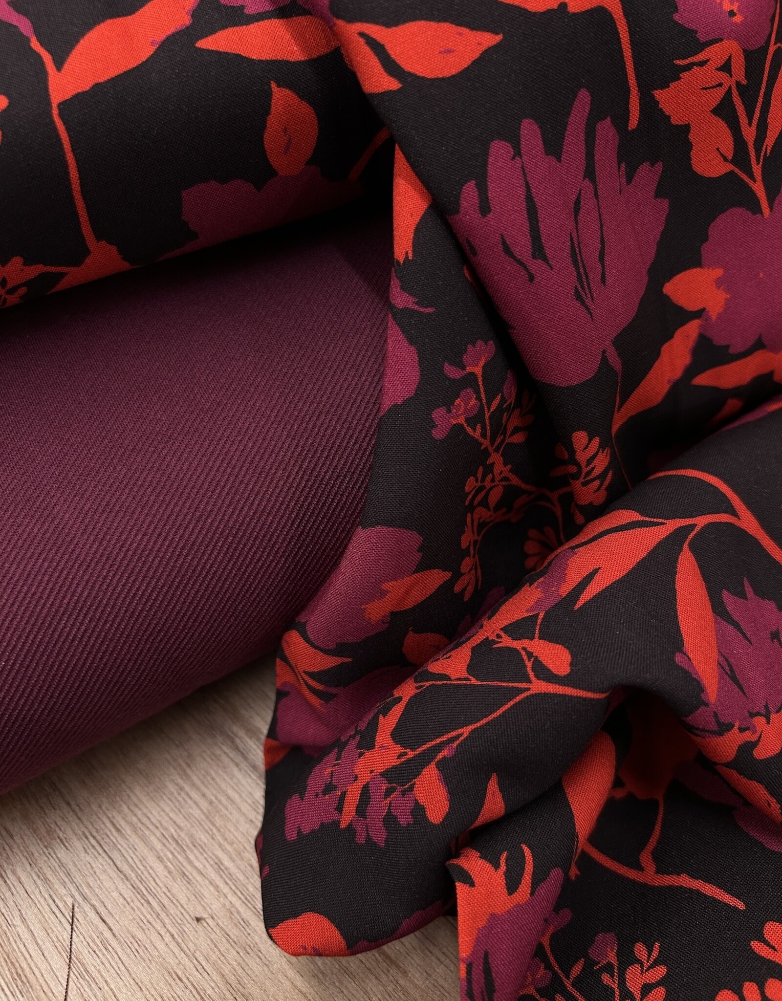 Viscose - Deep Red Flowers