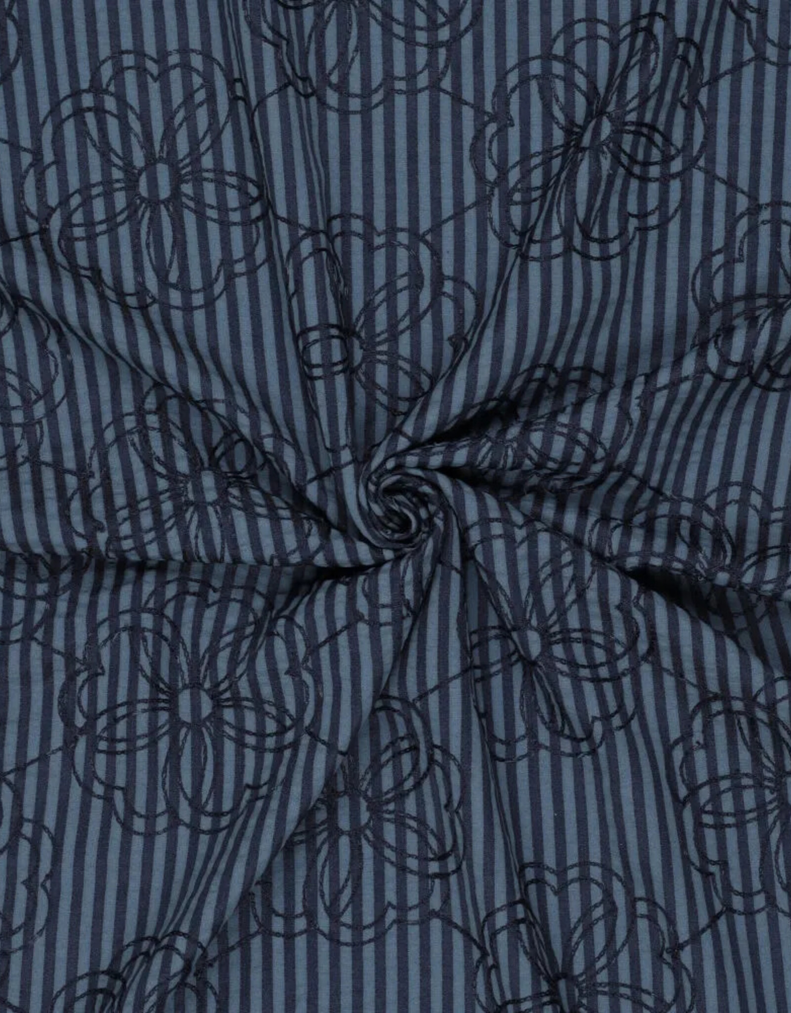 Seersucker Broderie - Blue Stripes