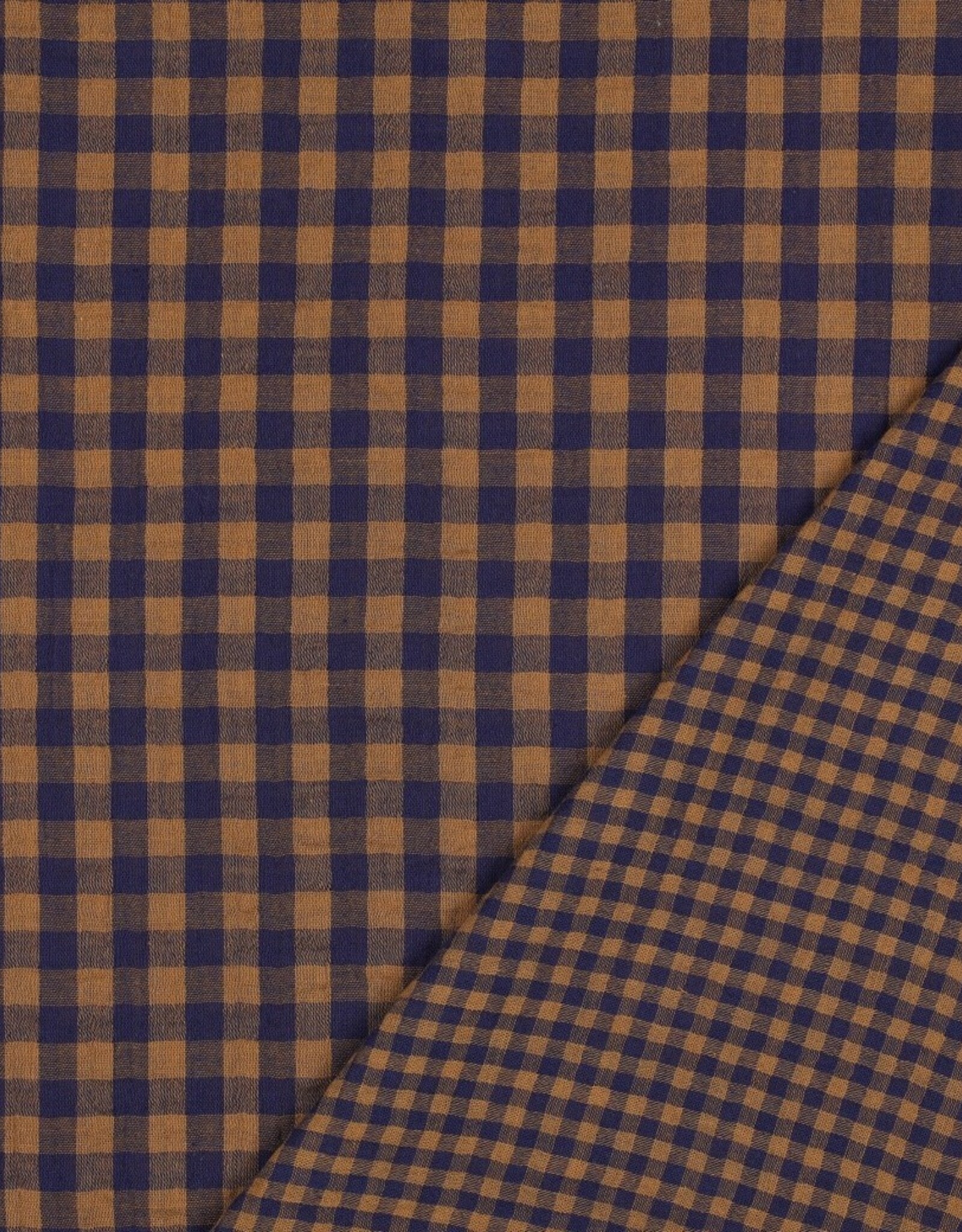 Double Gauze - Vichy - blue & camel