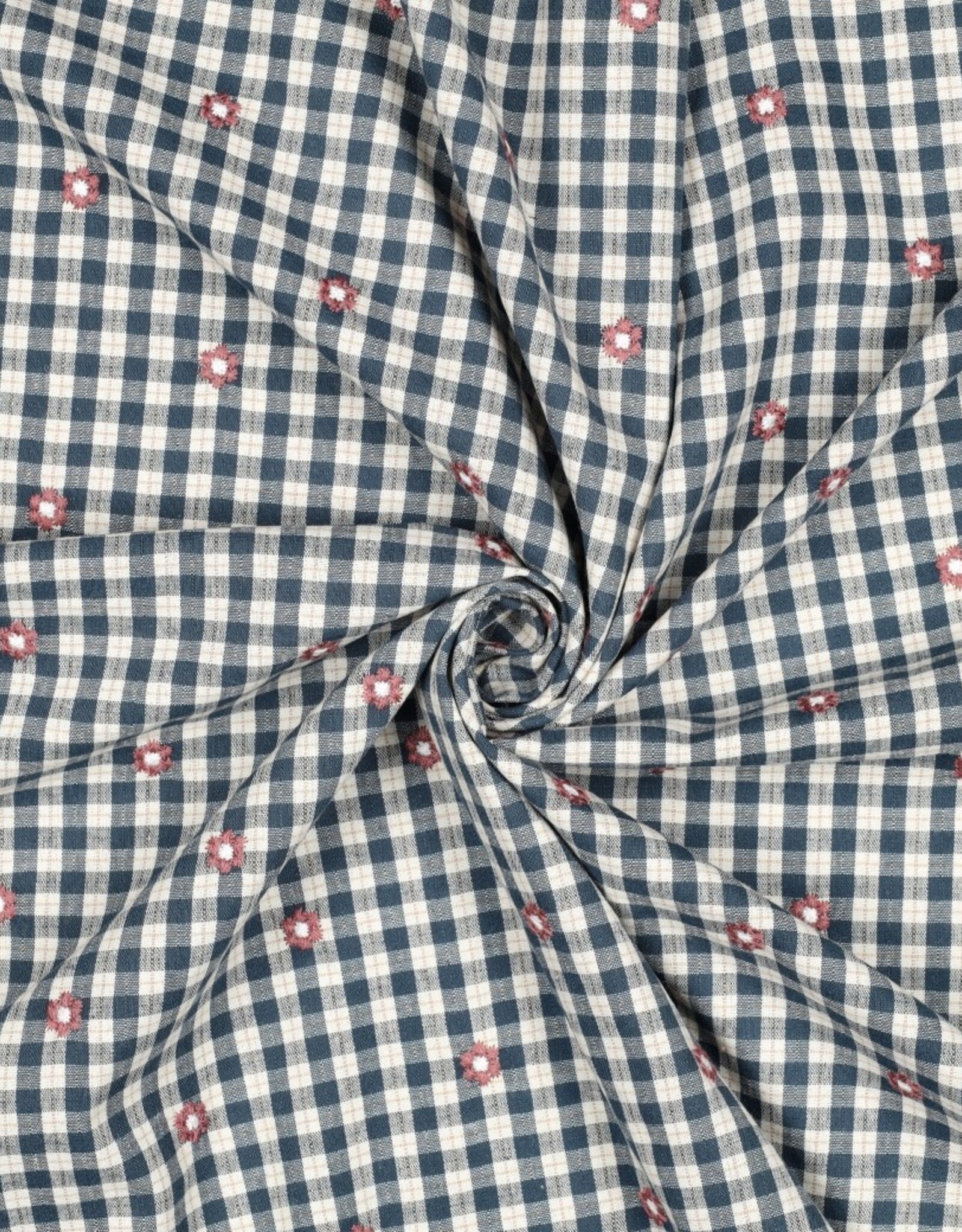 Katoen broderie - Flower Blue