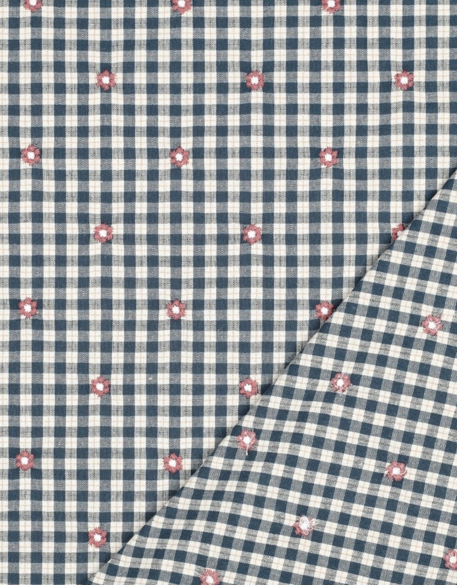 Katoen broderie - Flower Blue