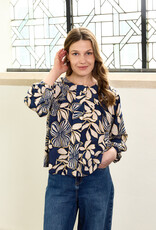 Atelier Jupe Viscose - jeansblauw met beige bloemen