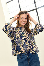 Atelier Jupe Viscose - jeansblauw met beige bloemen