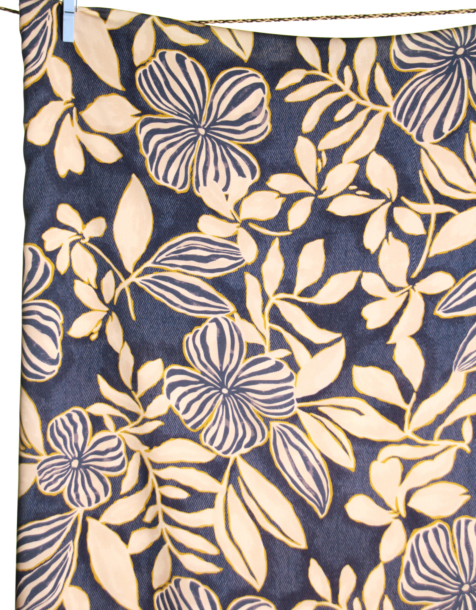 Atelier Jupe Viscose - jeansblauw met beige bloemen
