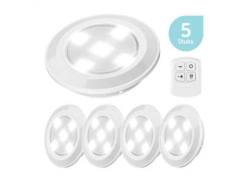 ForDig Draadloze LED Spots (5 stuks) - Inclusief Afstandsbediening - Licht Spotjes op Batterijen met Dimmer en Timer - 30 Lumen per Lamp met 3 Lichtstanden 